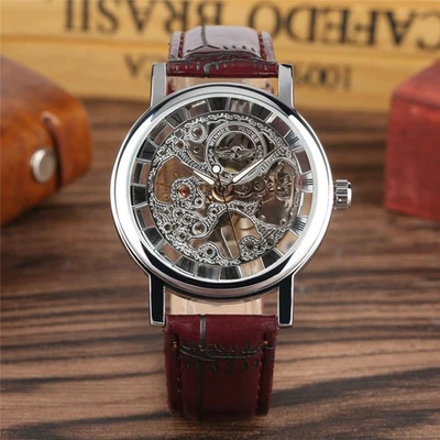 Winner Mens Mechanical Watch Hand-wind Stainless Steel Case Leather Band Watches - Image 1 of 4