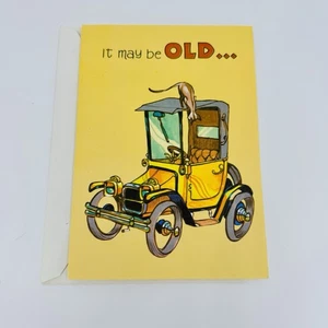 Tarjeta de felicitación de cumpleaños de colección Gibson nos auto coche Jalopy Over The Hill años 60 gatos - Imagen 1 de 4