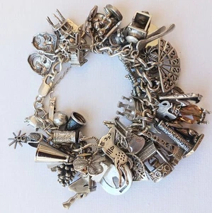 Massive 116 Grams Vintage Sterling Silver Charm Bracelet Loaded Mechanicals 50+ - Picture 1 of 12