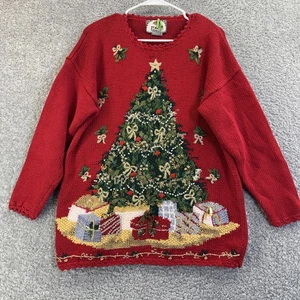 Maglione vintage Tiara International donna grande rosso albero di Natale brutto anni 90 - Foto 1 di 9