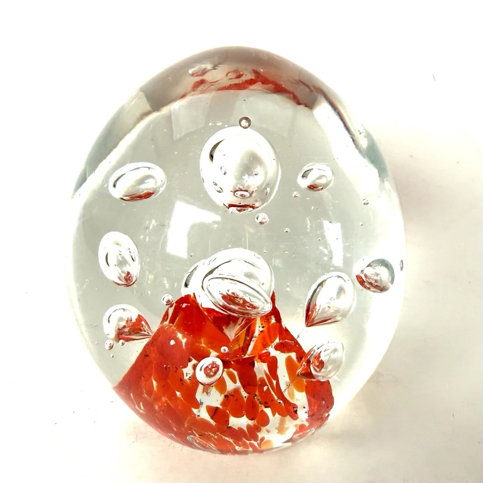 "Pisapapeles MCM Art Glass grandes burbujas controladas ovaladas rojo brillante 3,5"" de alto" Foto 1 de 4