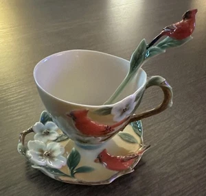 Franz Cardinal Porcelain Li Yun Dogwood Tea Cup, Saucer, Matching Spoon - Picture 1 of 15