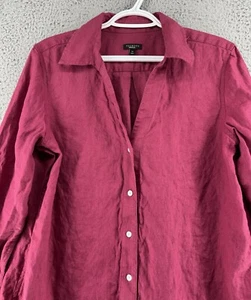 Talbots Top Womens 14 Berry 100% Linen Long Sleeve Button Up Shirt Preppy - Picture 1 of 15
