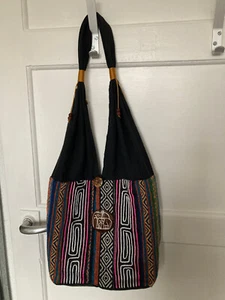 Vintage Shoulder Bag c 1970 Coconut shell carved elephant motif Hippy Boho Chic - Picture 1 of 4