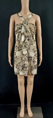 ROBERT RODRIGUEZ бежевый 100% шелк оборки с бретелью через шею мини-платье размер 6 - Изображение 1 из 4