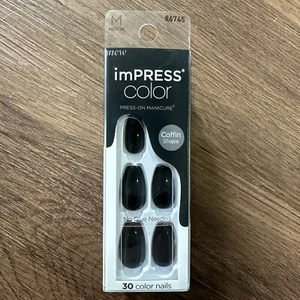 imPRESS Color Gel Press-On Manicure Coffin Shape, Medium-Length Black - Picture 1 of 3