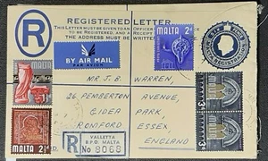 (MLT-211) MALTA 1967 registro.sobre 4 sellos SG332.333.334.335(2 correos a INGLATERRA - Imagen 1 de 2