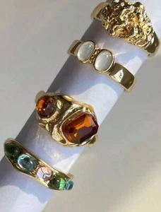 4pcs Rings Set Rhinestone Gem Stone Vintage Gold Ring UK - Picture 1 of 2
