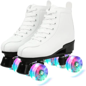 Women'S High-Top PU Leather Roller Skates - Four-Wheel Shiny Skates for Girls Un - Picture 1 of 6