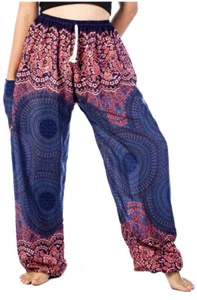 Lofbaz - Women's Drawstring Peacock Floral Aladdin Bohemian Harem Pants Size M - Picture 1 of 5