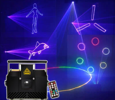 Remote 1W RGB Animation Laser Pro Light DMX ILDA DJ Party Club Stage Lighting - Image 1 of 4