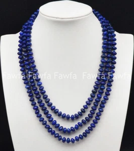 4x6/5x8/6x10mm 3 Rows Blue Lapis lazuli Gemstone Rondelle Beads Necklace 17-23'' - Picture 1 of 9