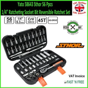 Yato 58643 Sthor 56 Ppcs 1/4" Ratcheting Socket Bit Reversible Ratchet Set - Picture 1 of 3
