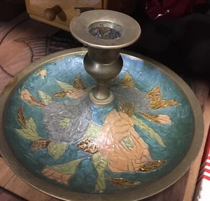 Vintage turquoise cloisonné brass handle candle stick - Picture 1 of 4