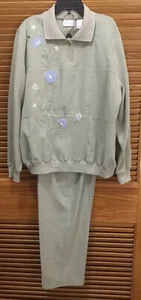 Alfred Dunner Womens 2 piece Green Pants (16) / LS Floral Top (Large) ZP-9570 - Picture 1 of 3