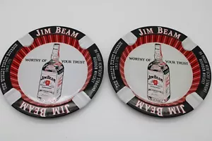 Pair of 2 - Jim Beam Liquor Distressed Ash Tray Advertising Style - Picture 1 of 3