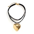 Goth Black Velvet Big Heart Pendant Choker Necklace For Women Elegant Adjustable