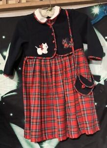 Vintage Red Plaid Belart Girls Party Dress Made Uk Size 5