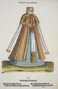 Jost Amman Tracht vornehme Frau seltener alter kolorierter Holzschnitt 1577 - Picture 1 of 2