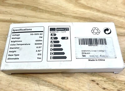 8 PACK SHINESTAR E12 LED DIMMABLE BULBS, 60W EQUIVALENT, 6000K COLOR TEMPERATURE - Image 1 of 2