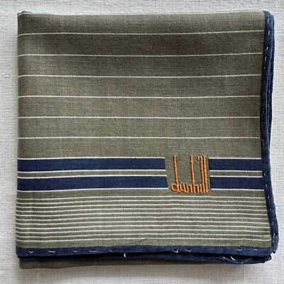Dunhill Dark Green Handkerchief VTG Horizontal Striped Cotton Pocket Square 18" - Image 1 of 3