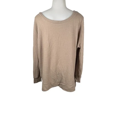 Top informal Zenana Outfitters para mujer talla S beige tejido gofre manga larga Foto 1 de 4