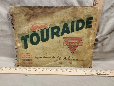 Antique 1938 Conoco Gas Station Travel Club  Book Loose Cover Complete  - Image 1 of 2