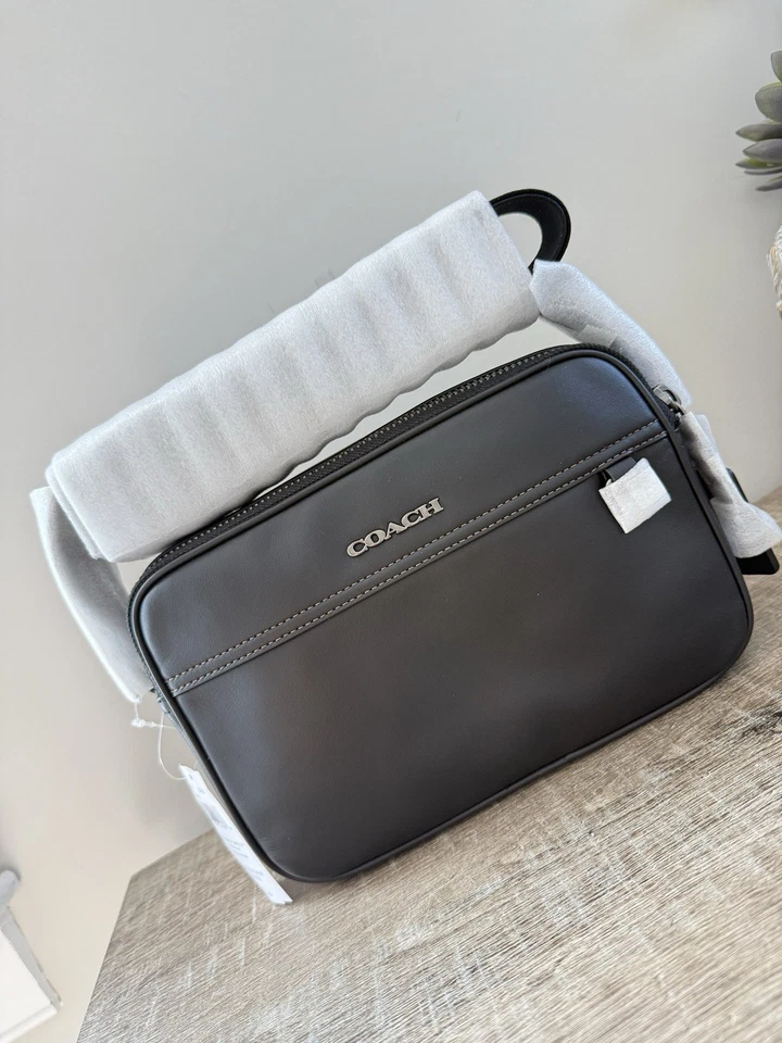 NWT Coach Graham C4148 Crossbody Bag In BLACK Smooth Calf Leather Gunmetal - Image 1 of 4