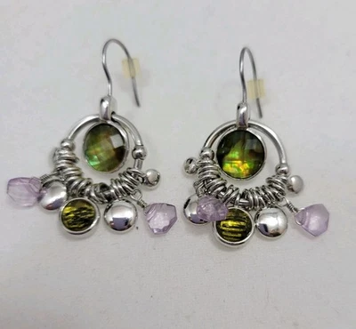 Lia Sophia Opulent Silvertone with Genuine Abalone and Cut Crystals Earrings New - Image 1 of 4