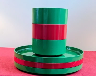 HELLER Massimo Vignelli 3 platos de cena y 3 cuencos rojo y verde Foto 1 de 3