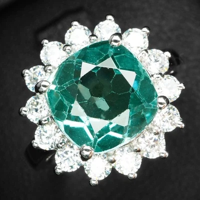 Anillos con halo de oro blanco de plata de ley 925 de 3,90 quilates de turmalina Paraiba verde como nuevos Foto 1 de 4