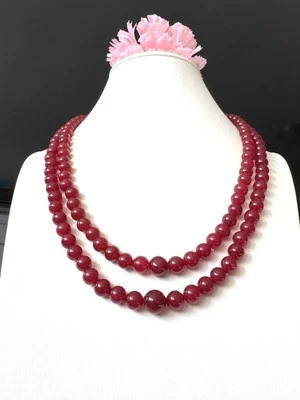 Gorgeous 2 Strand Earthmined Round Ruby Red Gemstone Necklace 20”inch & 91grams - Image 1 of 4