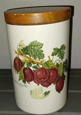 Tarro de almacenamiento de bote Pomona Portmeirion tapa de madera Wilmot’s Early Red 7" de alto Foto 1 de 4