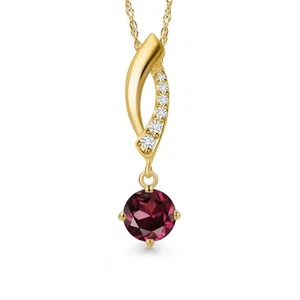 0.63 Ct Rhodolite Garnet White Lab Grown Diamond 10K Yellow Gold Pendant with - Picture 1 of 6