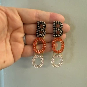 Strass "BOO" Halloween Ohrhänger - schwarz, orange & klar - Bild 1 von 3