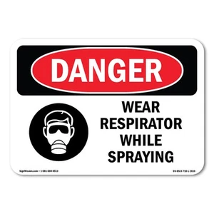 Wear Respirator While Spraying ANSI Danger Sign Metal Plastic Decal - Picture 1 of 5