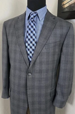 Joseph Feiss 42S Plaid Blazer Sport Coat Men Gray Casual Jacket *ALTERED SLEEVES - Image 1 of 4