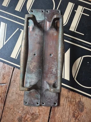 Large Pair of Bronze antique vintage old Door Handles Pulls 12 inch  - Image 1 of 4