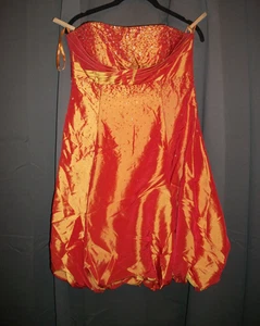 Size M Fiesta orange beaded rhinestone balloon hem strapless Dress with scarf - Picture 1 of 6