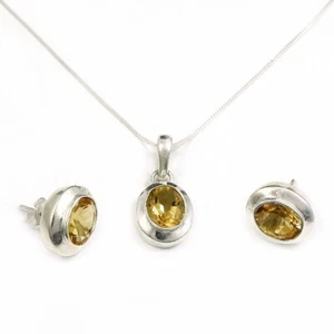 Mujeres Regalo Natural Citrino 925 Pendientes Plata Colgante Conjunto de Joyas - Imagen 1 de 6