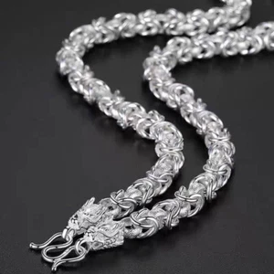 Solid S999 Fine Silver Chain 6-9mm Dragon Head Thailand Link Necklace 18-28inch - Picture 1 of 14