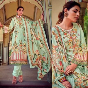LTGREEN PAKISTANI PRINTED COTTON EMBR INDIAN READYMADE LADIES SALWAR KAMEEZ SUIT - Picture 1 of 3