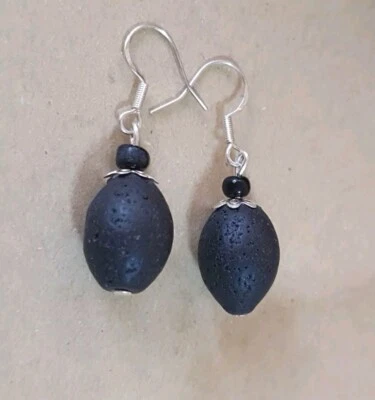 LAVA Edelstein Ohrringe  Schwarz , 925 Silber Hacken  - Bild 1 von 3