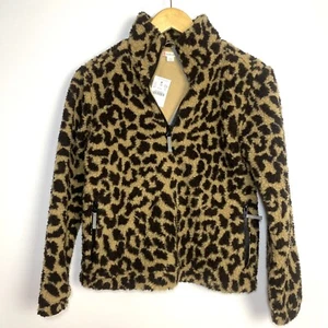 NWT Crewcuts Girls Leopard Sherpa Pull Over Fleece Jacket Fall Warm Size 12 - Picture 1 of 4
