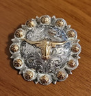 Vintage VOGT Steer Head Sterling 14K Gold Fill Concho Pin Brooch Hat Decoration