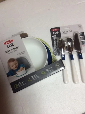 OXO Tot Cutlery Set And Suction Bowl Navy Color Brand New Foto 1 de 4