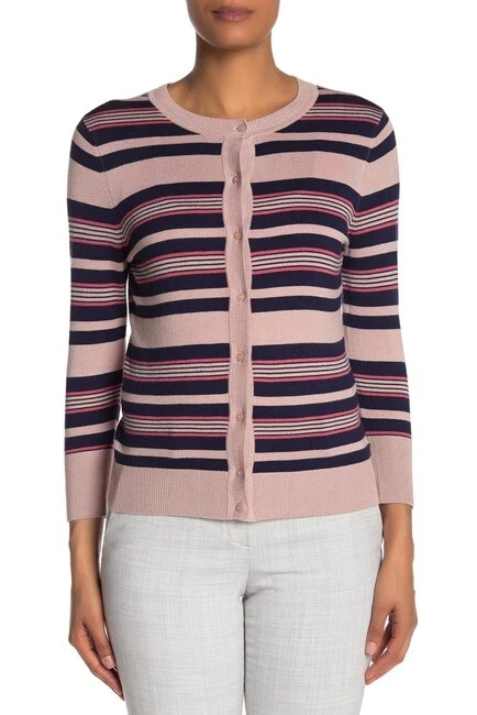 Halogen Plus Size 2x Striped Button Front Cardigan Sweater