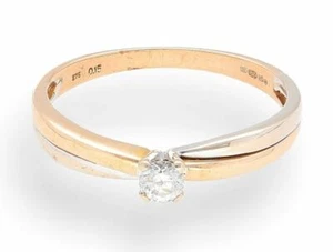 9Carat Yellow & White Gold 0.15ct Round Diamond Solitaire Band (Size P) - Picture 1 of 3