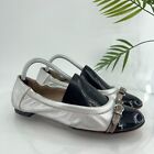 Agl Italy Women's Monika Flats Size 41 11 Cap Toe Silver Black Leather Shoe