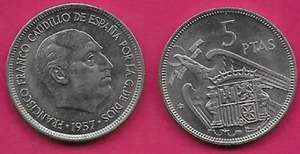 SPANIEN 5 PESETEN 1957 (75) FRANCISCO FRANCO CAUDILLO & REGENT KOPF RECHTS,C - Bild 1 von 1